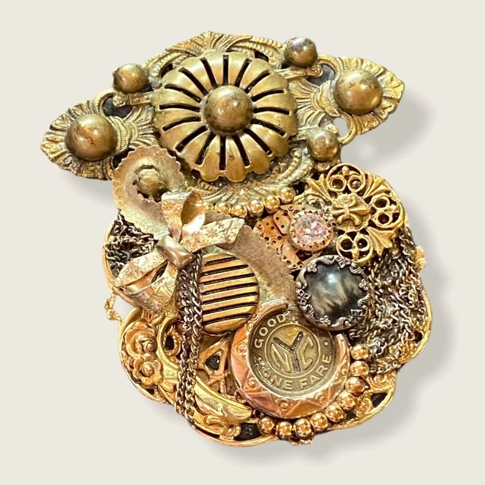 NYC SUBWAY TOKEN LARGE VTG Steampunk handcrafted remembrance BROOCH
